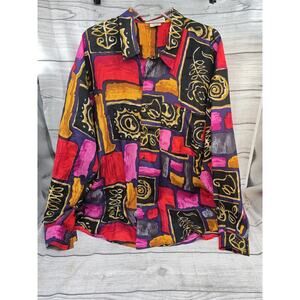 VTG Montage Mens Silk Blouse 80's Geometric Colorful Size XL Pattern Block Narco